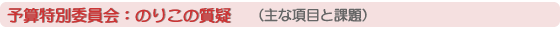 予算特別委員会：のりこの質疑　（主な項目と課題）